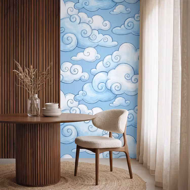 Behang - Wolken - Patroon - Hemel - Illustratie - Wit — 4