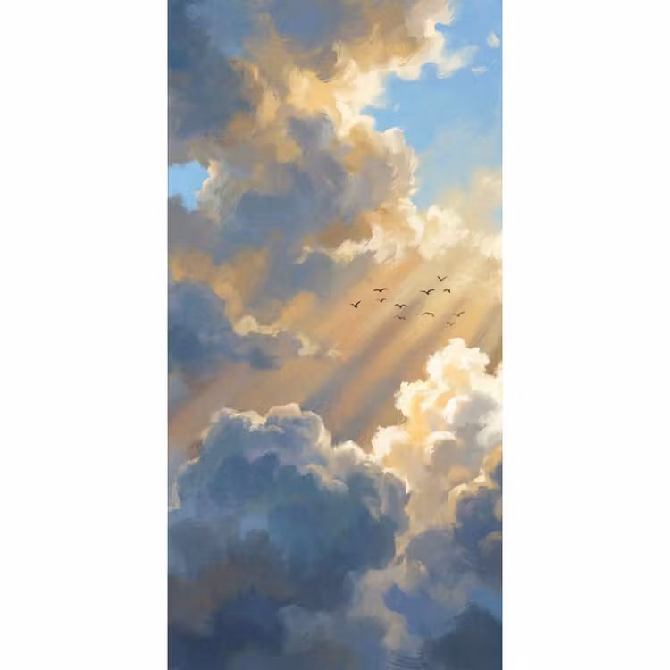 Behang - Wolken - Zonnestralen - Natuur - Abstract - Blauw — 2
