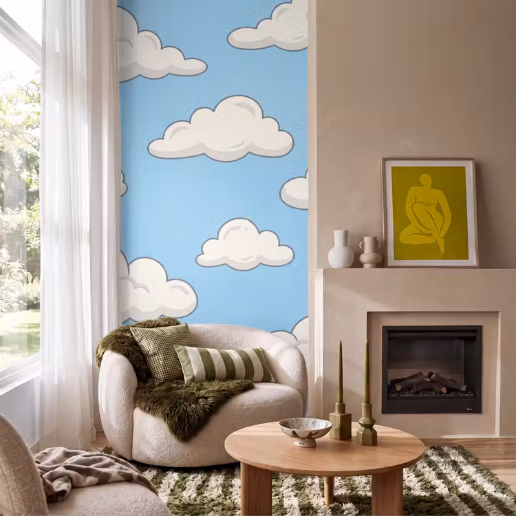 Behang - Wolk - Cartoon - Lucht - Blauw - Wit — 1
