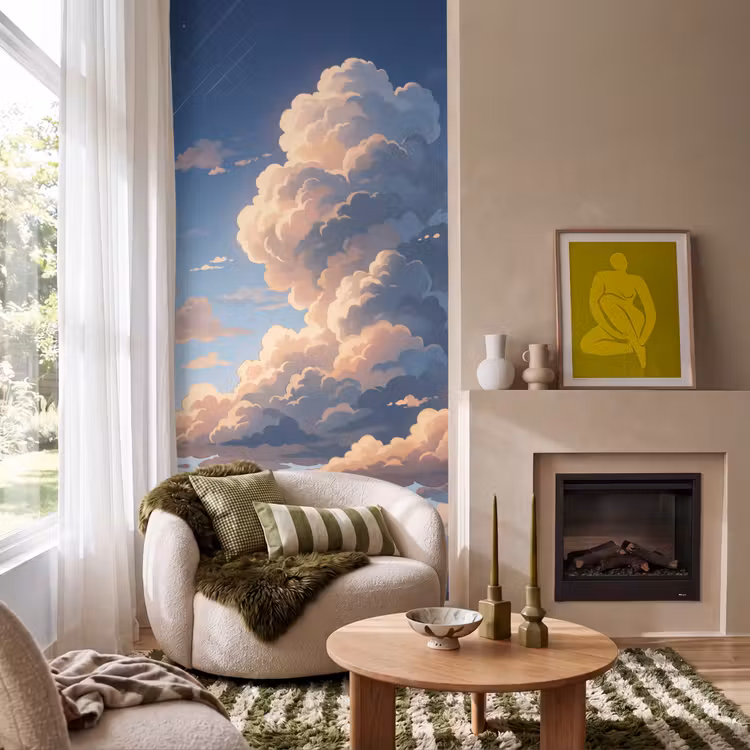 Behang - Wolken - Daghemel - Natuur - Illustratie - Oranje — 1