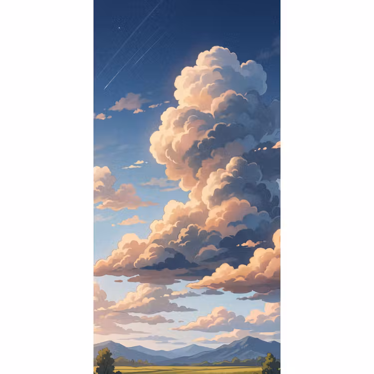 Behang - Wolken - Daghemel - Natuur - Illustratie - Oranje — 2