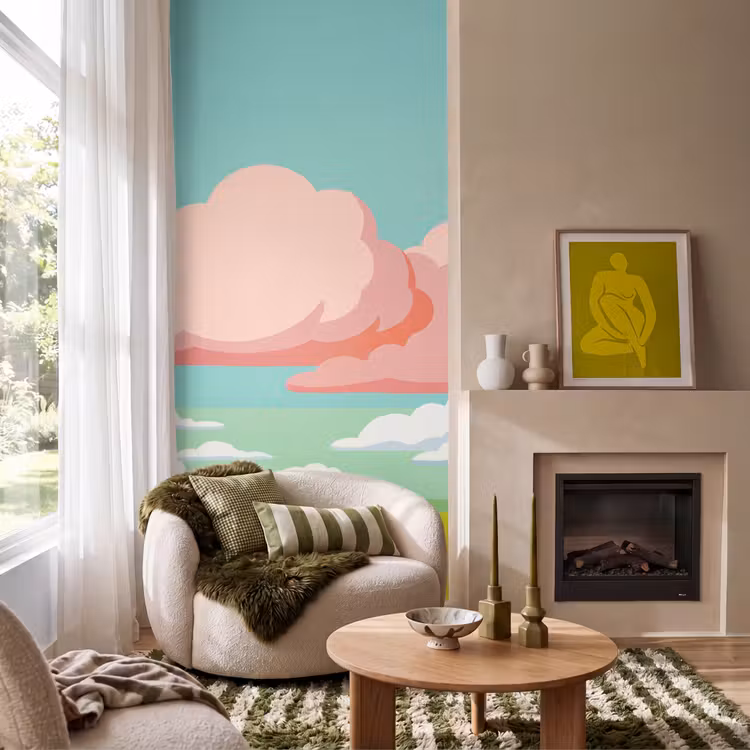 Behang - Wolken - Roze - Natuur - Modern - Pastel — 1