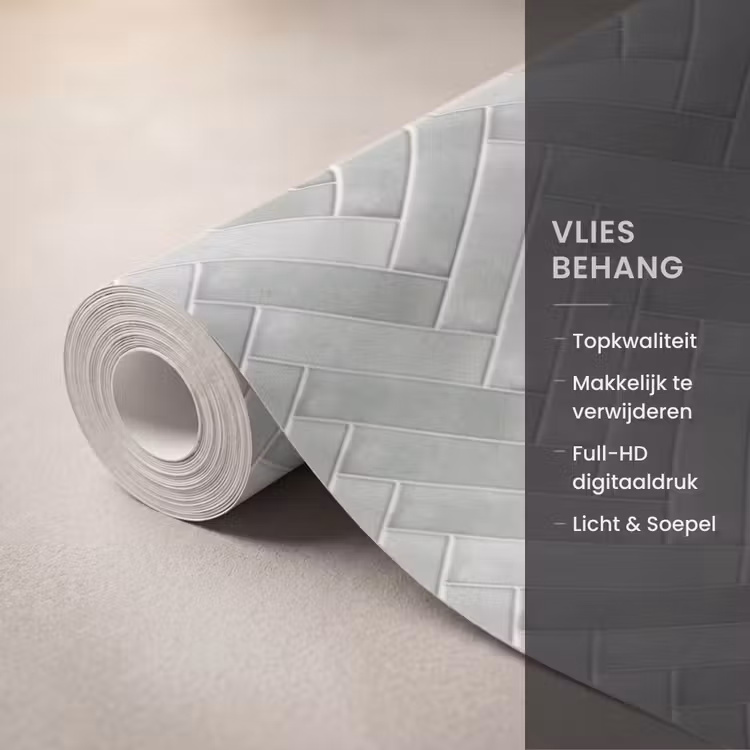 Behang - Visgraat - Wandtegel - Grijs — 3