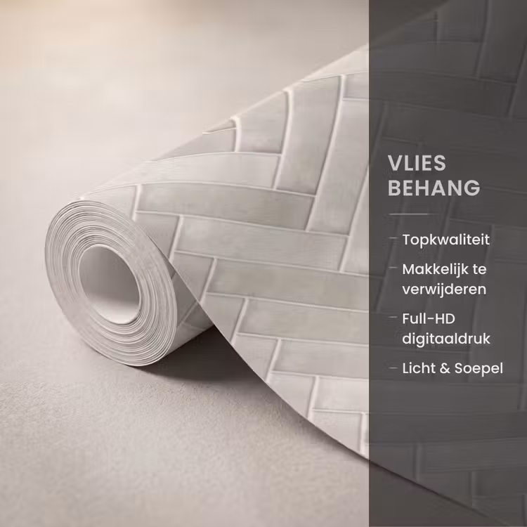 Behang - Visgraat - Wandtegel - Beige — 3