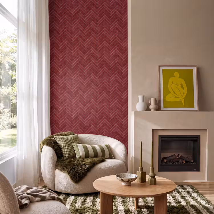 Behang - Visgraat - Wandtegel - Bordeaux - Rood — 1