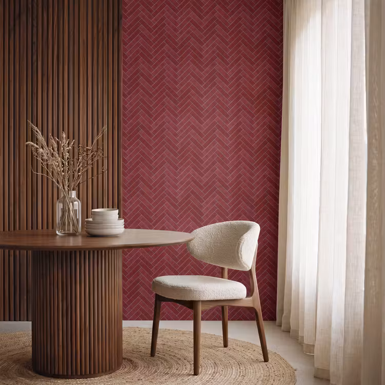 Behang - Visgraat - Wandtegel - Bordeaux - Rood — 4