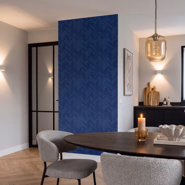 Behang - Visgraat - Wandtegel - Donkerblauw - Navy Blue — 5
