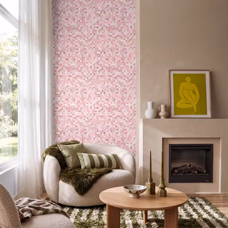 Behang - Mozaïek - Patroon - Roze — 1