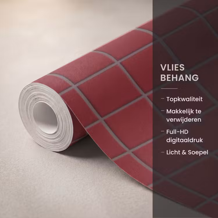 Behang - Patroon - Tegels - Burgundy — 3