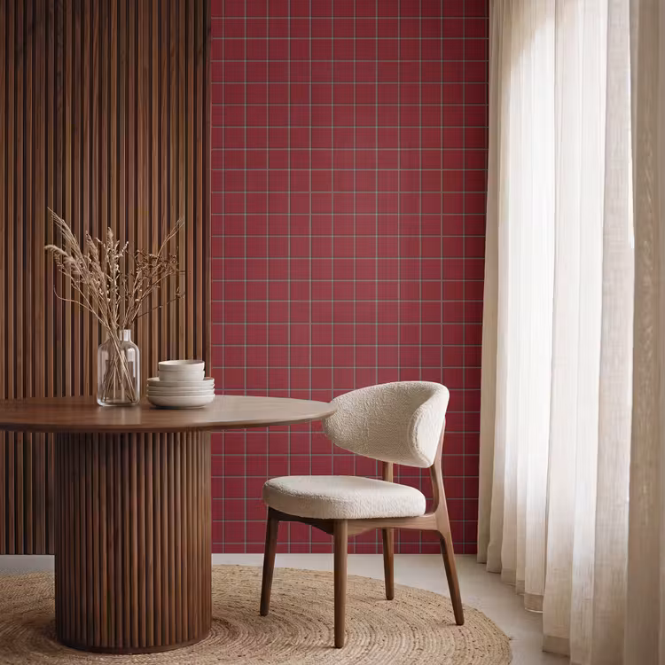Behang - Patroon - Tegels - Burgundy — 4