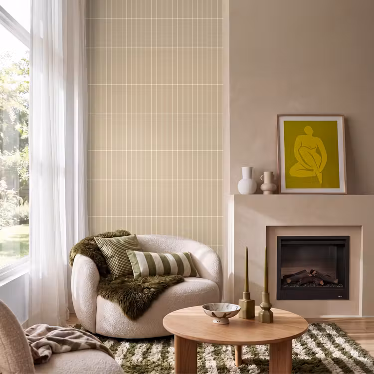 Behang - Verticaal - Wandtegel - Zand - Beige — 1
