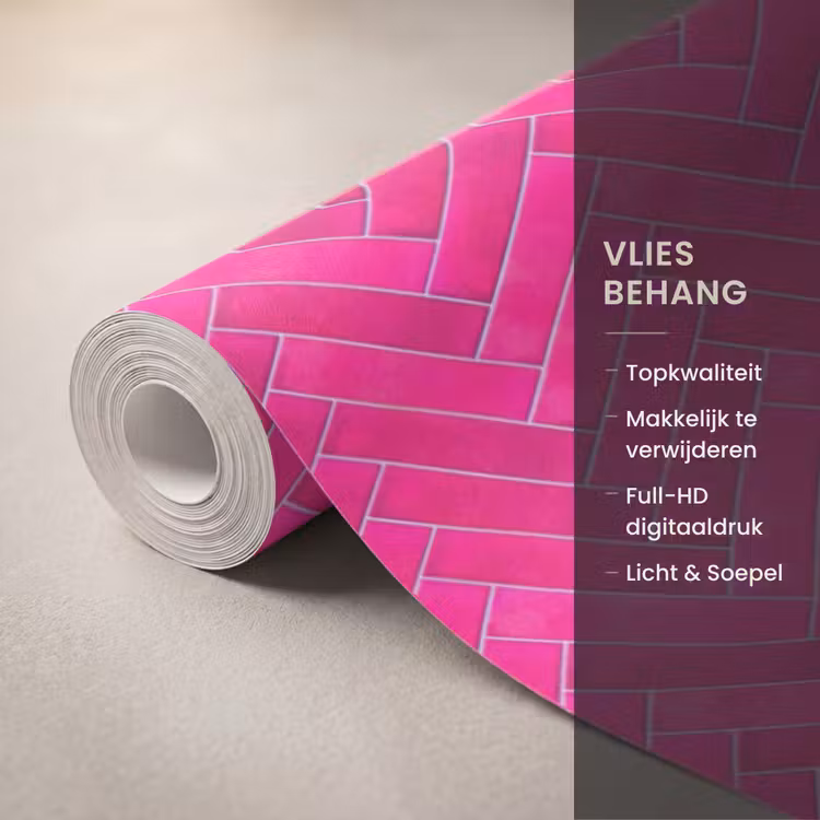 Behang - Visgraat - Wandtegel - Fuchsia - Roze — 3