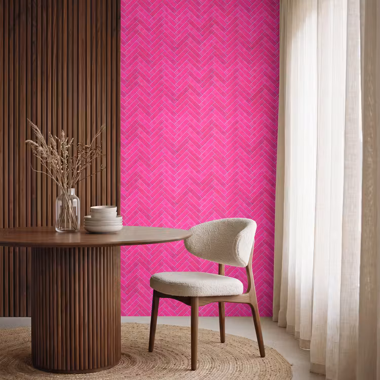 Behang - Visgraat - Wandtegel - Fuchsia - Roze — 4