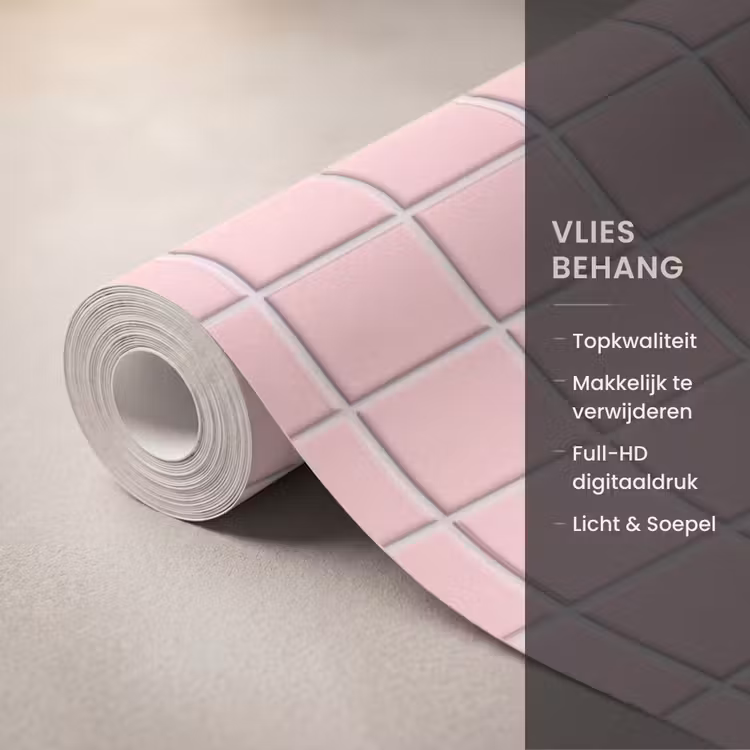 Behang - Patroon - Tegel - Pastelroze — 3