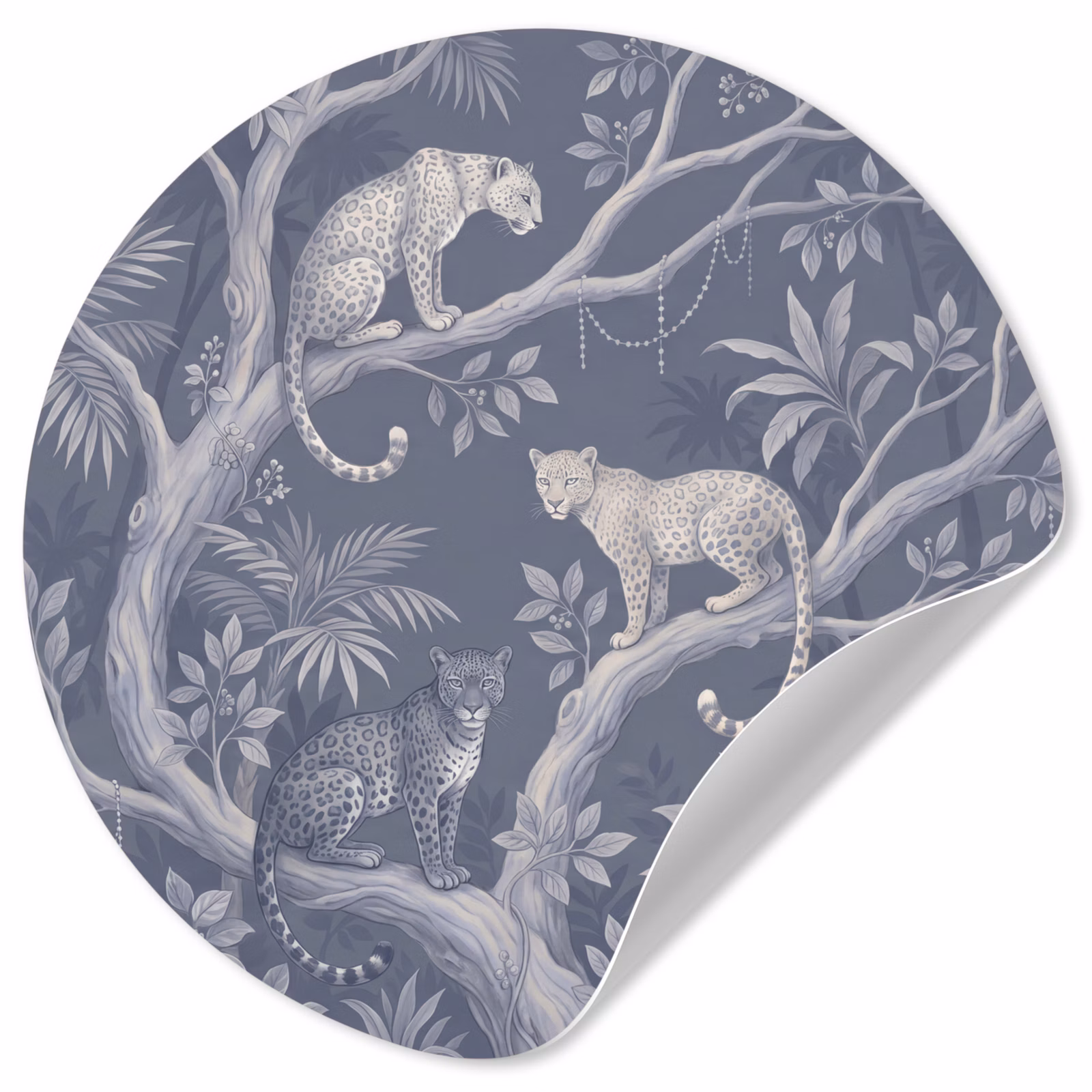 Behangcirkel - Dieren - Jungle - Illustratie - Bomen - Blauw — 1