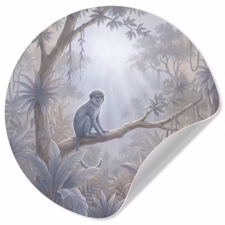 Behangcirkel - Aap - Boom - Jungle - Natuur - Grijs — 1