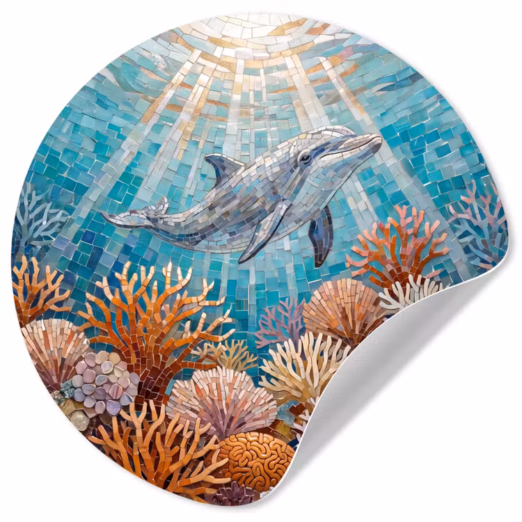 Behangcirkel - Dieren - Mozaïek - Oceaan - Koraal - Blauw — 1