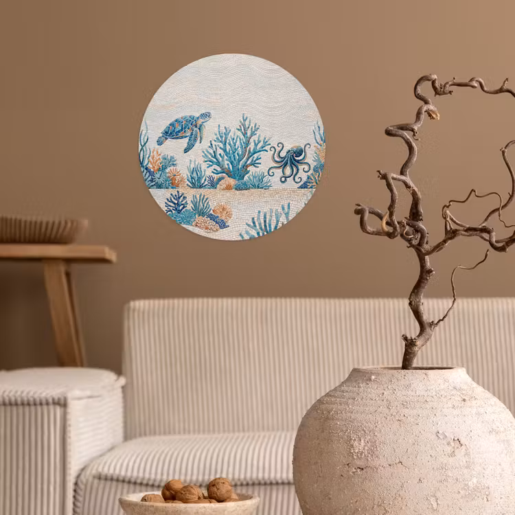 Behangcirkel - Dieren - Onderwater - Natuur - Mozaïek - Blauw — 2
