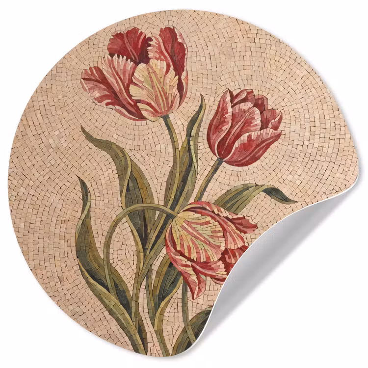 Behangcirkel - Bloemen - Mozaïek - Rood - Groen - Kunst — 1
