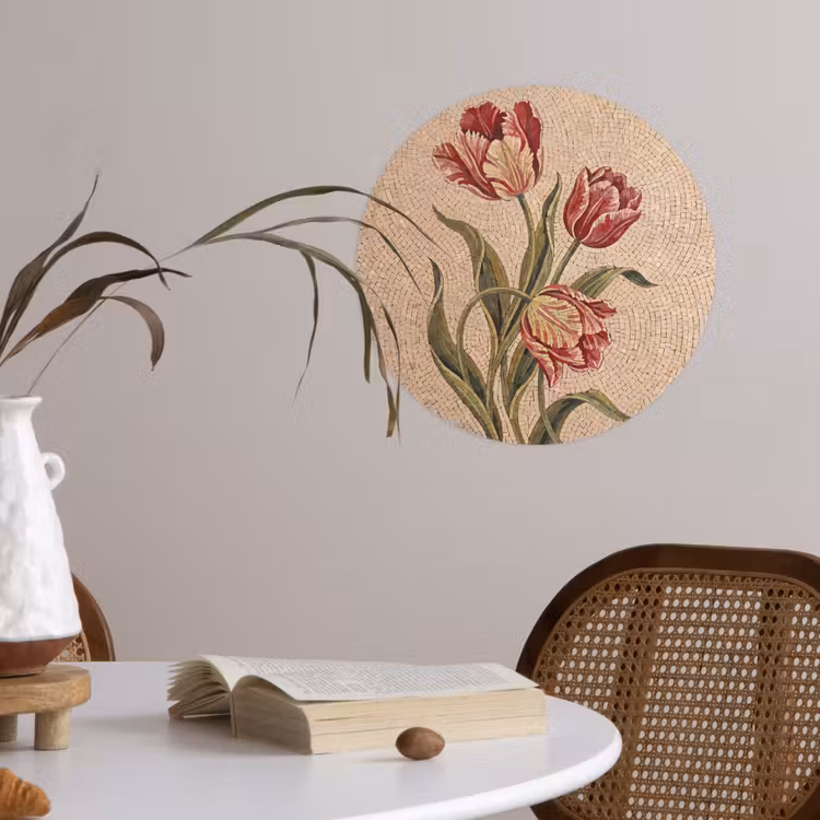 Behangcirkel - Bloemen - Mozaïek - Rood - Groen - Kunst — 4