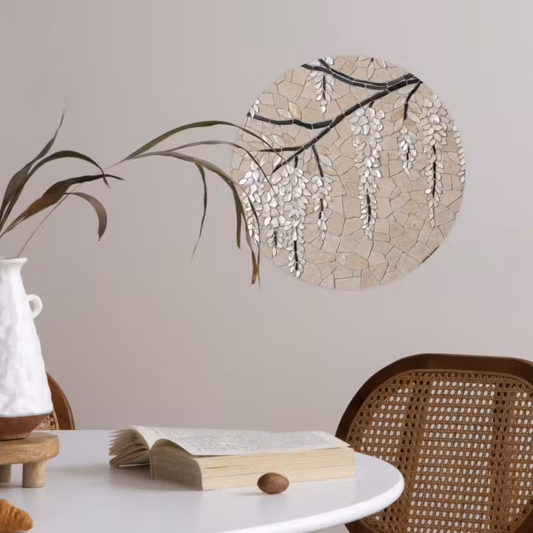 Behangcirkel - Boom - Bloemen - Mozaïek - Kunst - Wit — 4