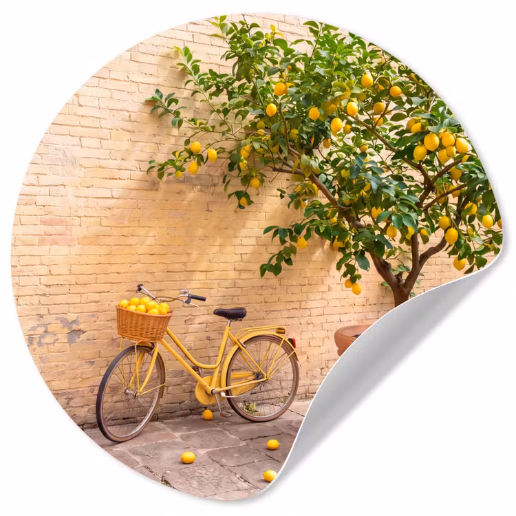 Behangcirkel - Fiets - Mand - Eten - Geel - Zomer — 1