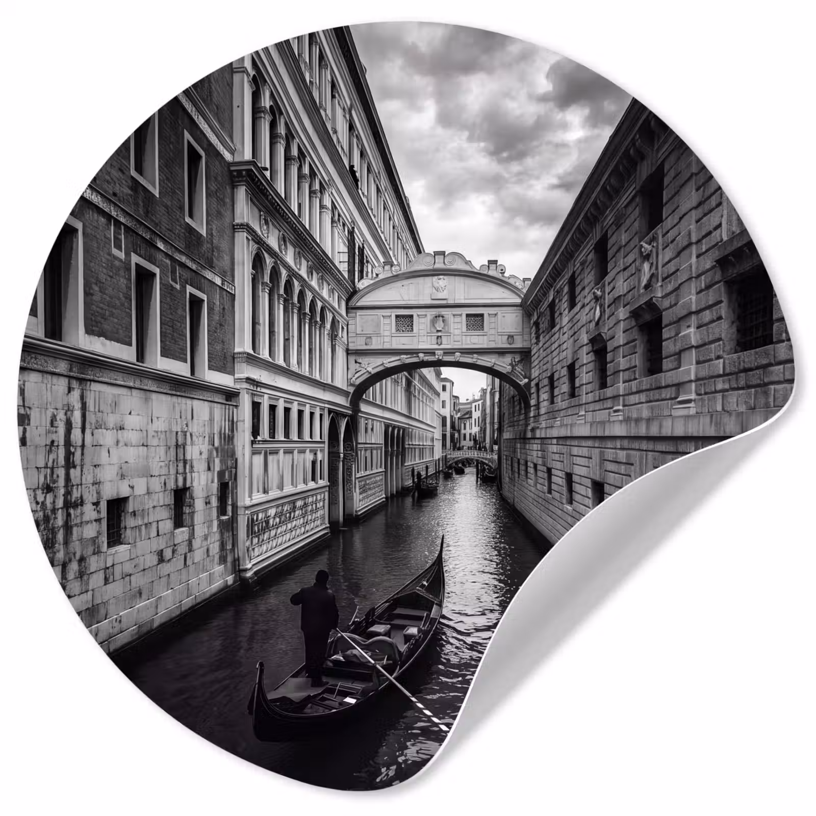 Behangcirkel - Boot - Waterweg - Stad - Zwart-wit - Architectuur — 1