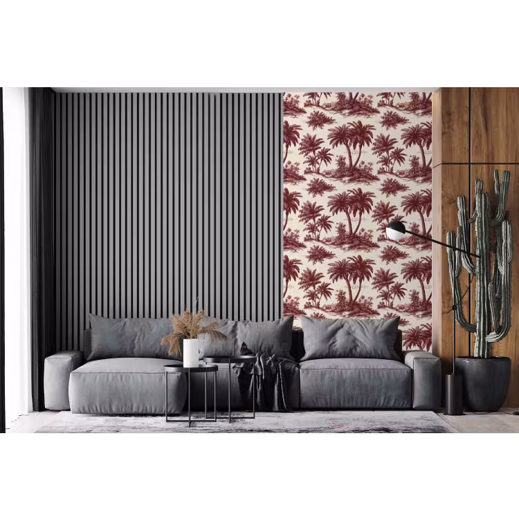 Behang - Tropisch - Geometrisch - Bordeauxrood — 2