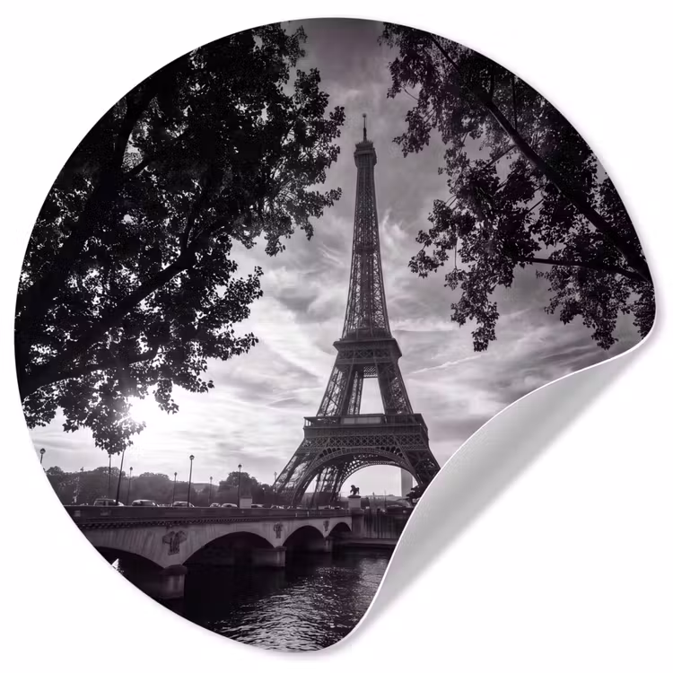 Behangcirkel - Eiffeltoren - Parijs - Rivier - Architectuur - Zwart-wit — 1