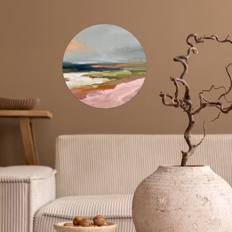 Behangcirkel - Landschap - Rivier - Abstract - Roze - Groen — 2