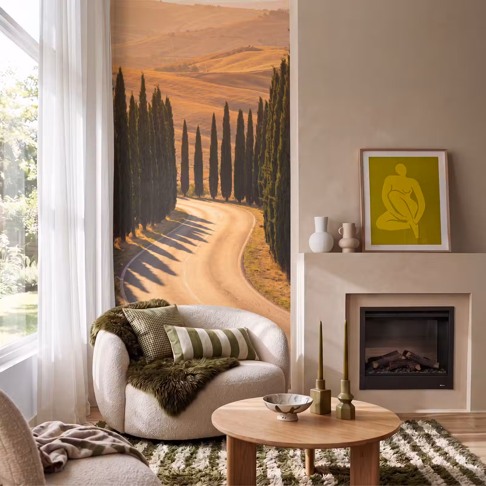 Behang - Landschap - Weg - Bomen - Natuur - Goud — 1
