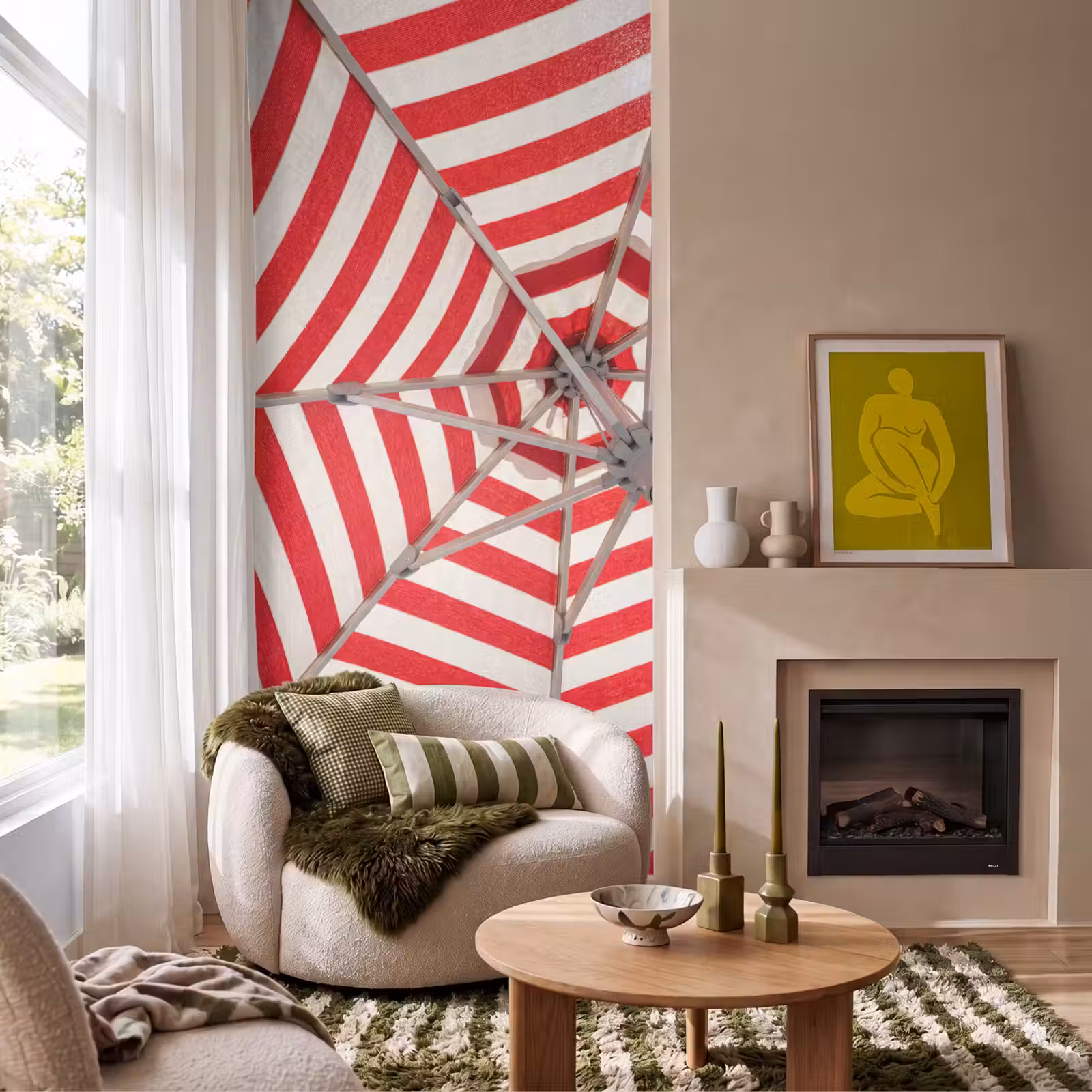 Behang - Parasol - Strepen - Zomer - Rood - Blauw — 1
