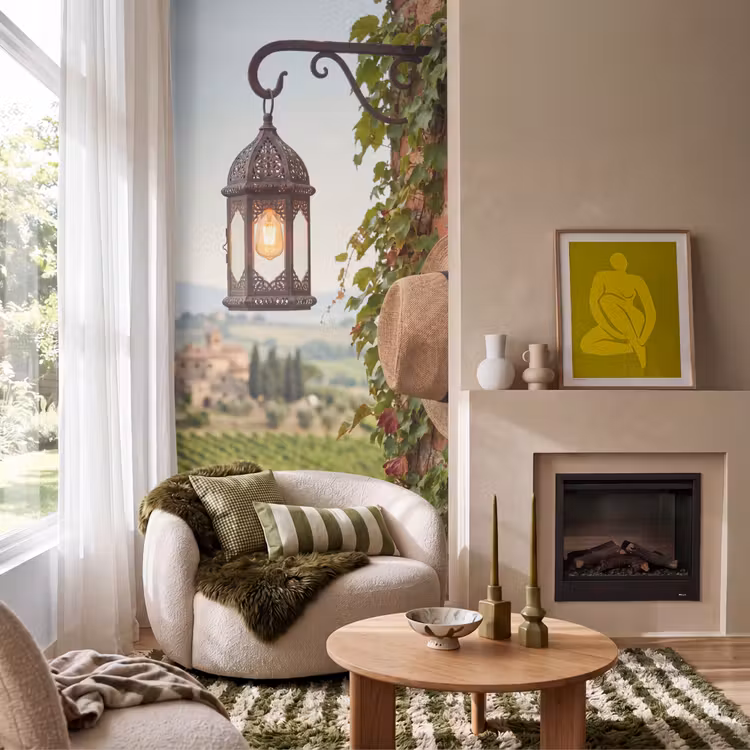 Behang - Lantaarn - Wijngaard - Landschap - Italiaans — 1