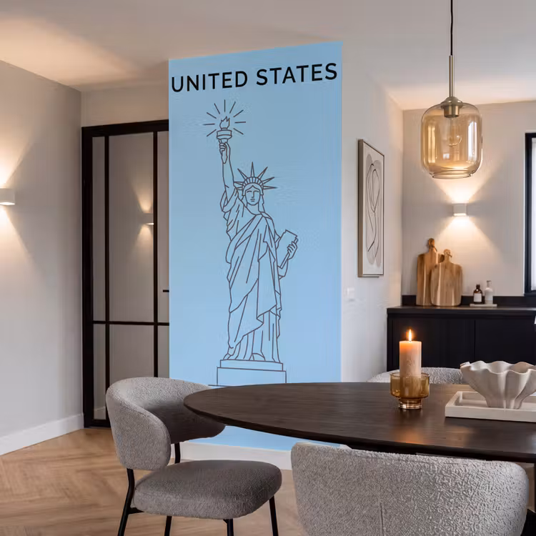 Behang - Monument - Vrijheidsbeeld - New York - Minimalistisch - Blauw — 5