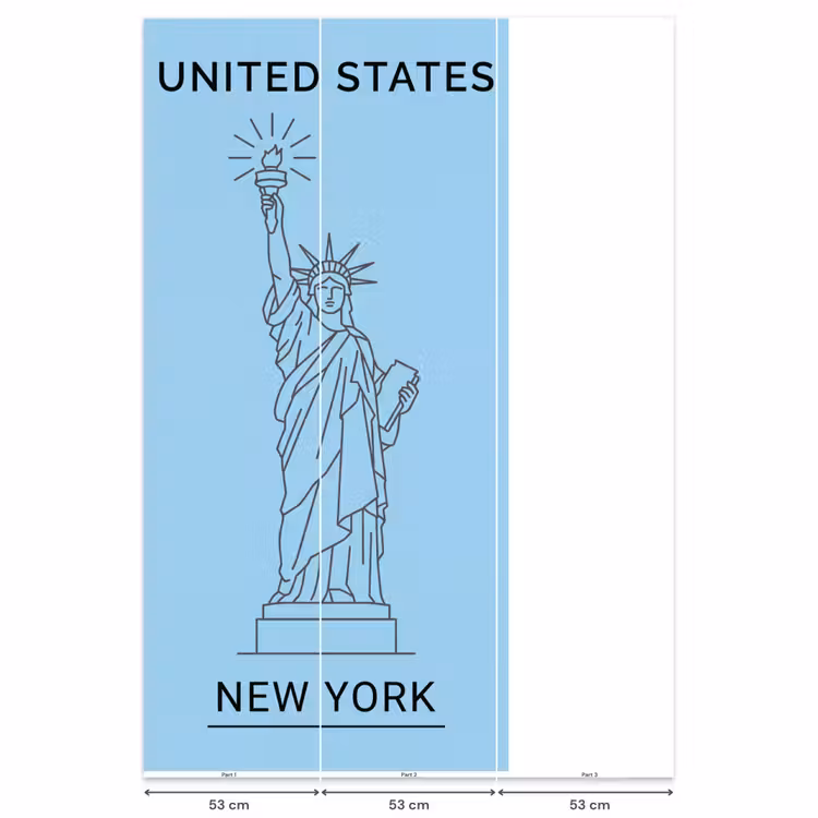 Behang - Monument - Vrijheidsbeeld - New York - Minimalistisch - Blauw — 6