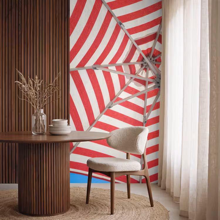 Behang - Parasol - Strepen - Zomer - Rood - Blauw — 4