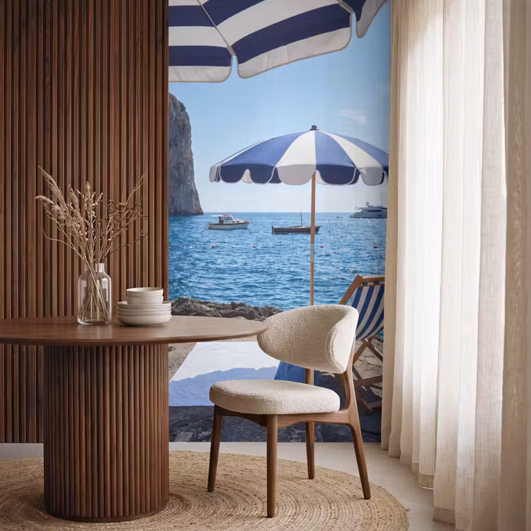 Behang - Strand - Ligstoel - Parasol - Zomer - Blauw — 4
