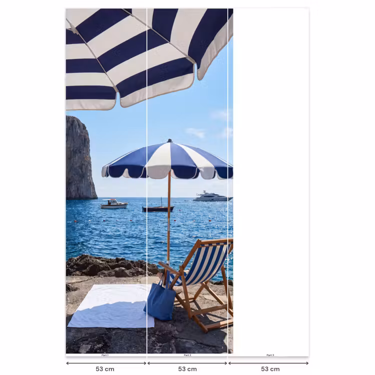 Behang - Strand - Ligstoel - Parasol - Zomer - Blauw — 6