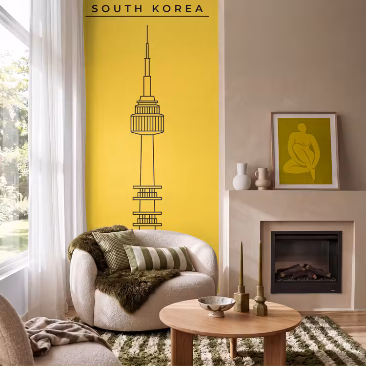 Behang - Toren - Seoul - Architectuur - Minimalistisch - Geel — 1