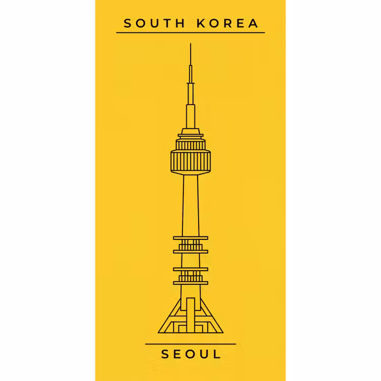 Behang - Toren - Seoul - Architectuur - Minimalistisch - Geel — 2