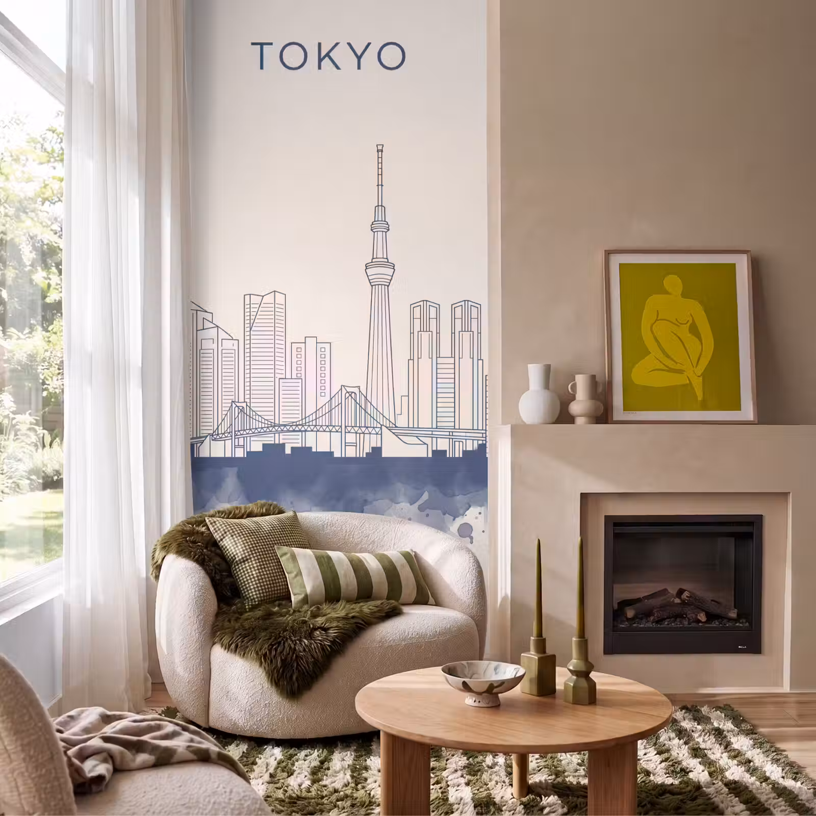 Behang - Tokyo - Skyline - Stad - Abstract - Blauw — 1