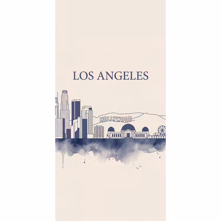 Behang - Los Angeles - Skyline - Architectuur - Aquarel - Blauw — 2