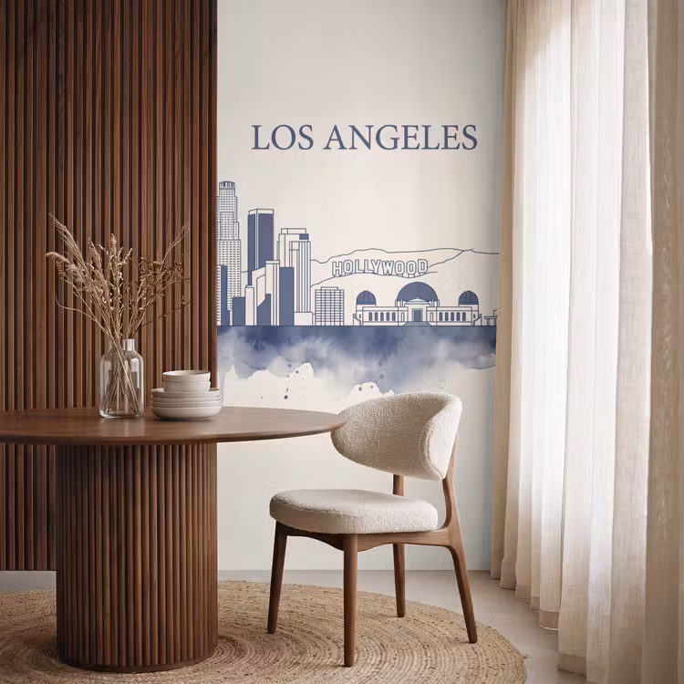 Behang - Los Angeles - Skyline - Architectuur - Aquarel - Blauw — 4