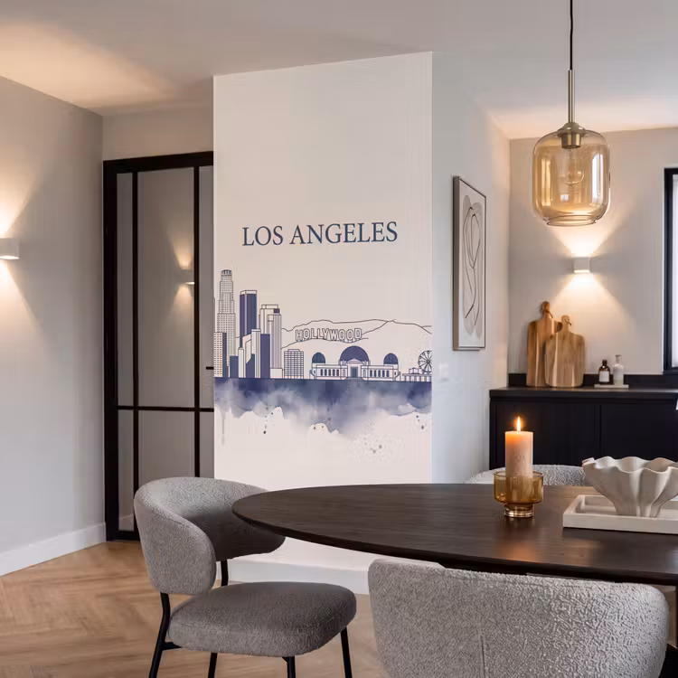 Behang - Los Angeles - Skyline - Architectuur - Aquarel - Blauw — 5