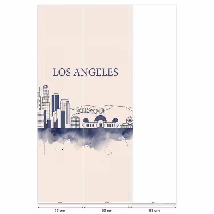 Behang - Los Angeles - Skyline - Architectuur - Aquarel - Blauw — 6
