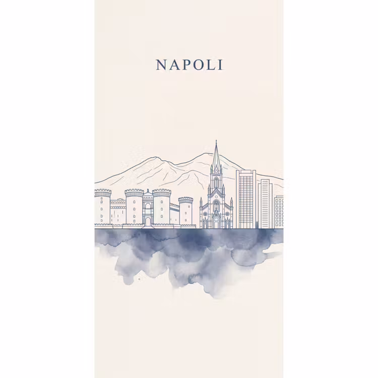 Behang - Napels - Skyline - Italie - Lijntekening - Aquarel — 2