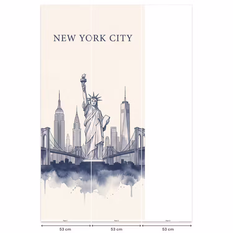 Behang - New York - Vrijheidsbeeld - Skyline - Illustratie - Blauw — 6