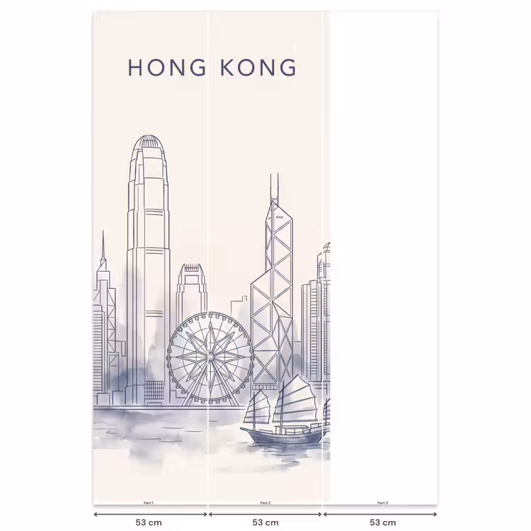 Behang - Stad - Skyline - Water - Lijntekening - Blauw — 6