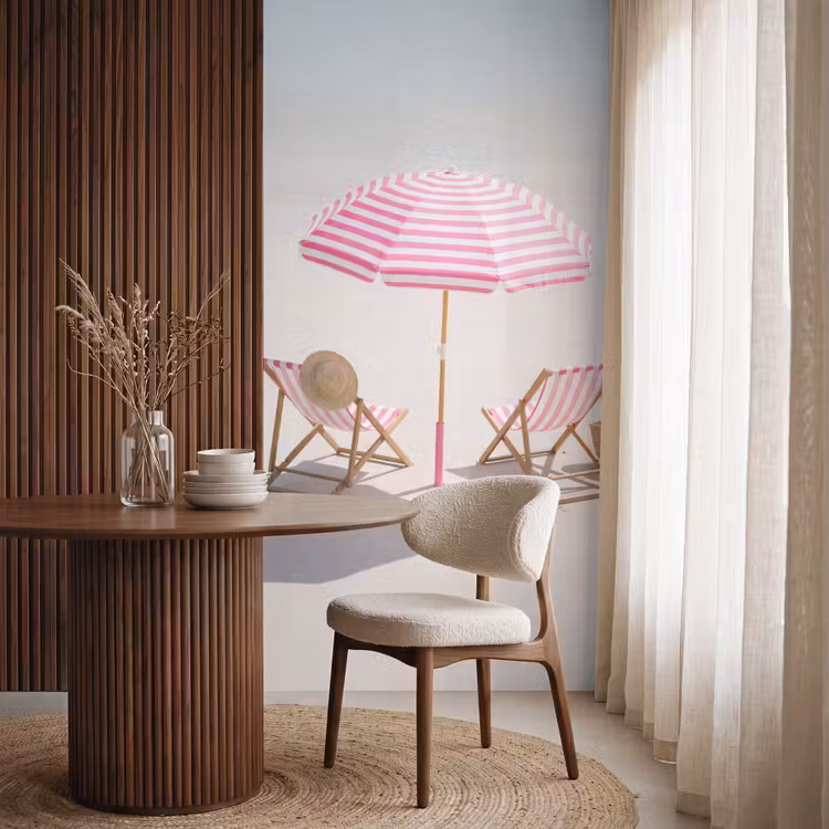 Behang - Strand - Parasol - Ligstoel - Zomer - Roze — 4