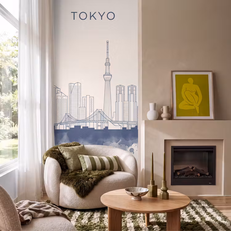 Behang - Tokyo - Skyline - Stad - Abstract - Blauw — 1